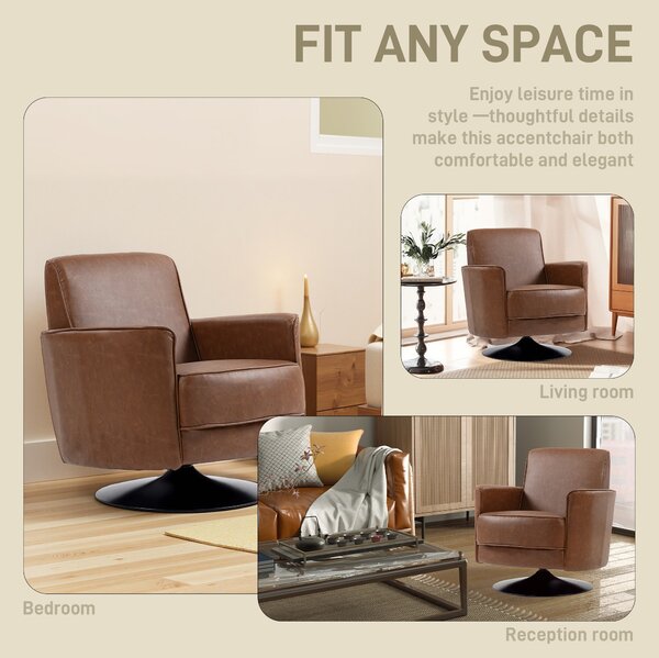 HOMCOM Upholstered Swivel Accent Chair with 20cm Thick Padding, Swivel Armchair with Pocket Spring seat support, Brown Aosom UK