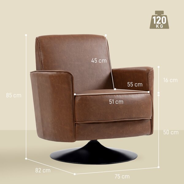 HOMCOM Upholstered Swivel Accent Chair with 20cm Thick Padding, Swivel Armchair with Pocket Spring seat support, Brown Aosom UK
