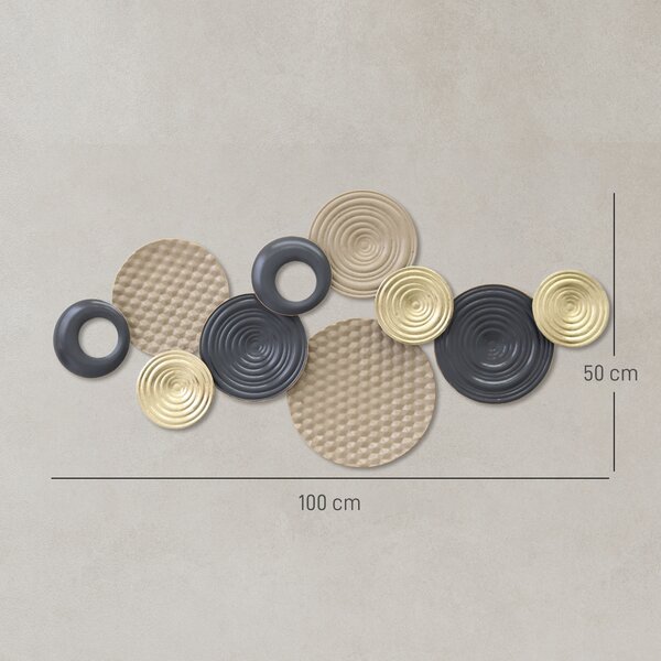 HOMCOM Metal Wall Art, Modern Hanging Wall Decor with Multi-Disc Design for Living Room Bedroom Dining Room