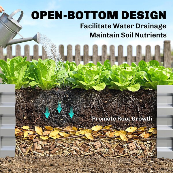 Outsunny Square Raised Garden Bed Box with Weatherized Steel Frame for Vegetables, Flowers, & Herbs, 120 x 120 x 30cm, Silver Tone