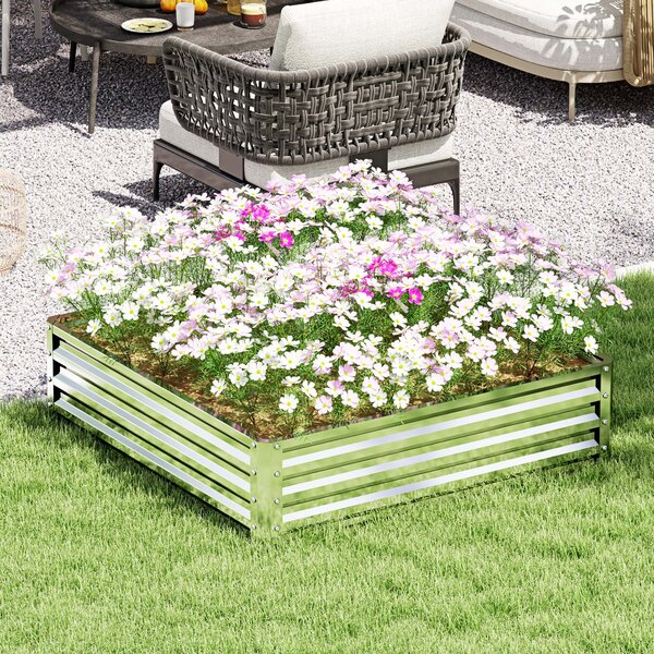 Outsunny Square Raised Garden Bed Box with Weatherized Steel Frame for Vegetables, Flowers, & Herbs, 120 x 120 x 30cm, Silver Tone