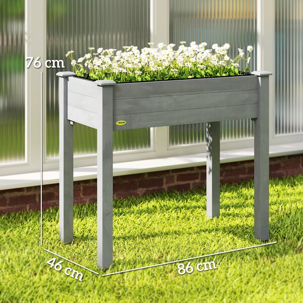 Outsunny Raised Bed for Garden, Wooden Elevated Planter Box with Bed Liner, for Flower Vegetable Herb, Dark Grey