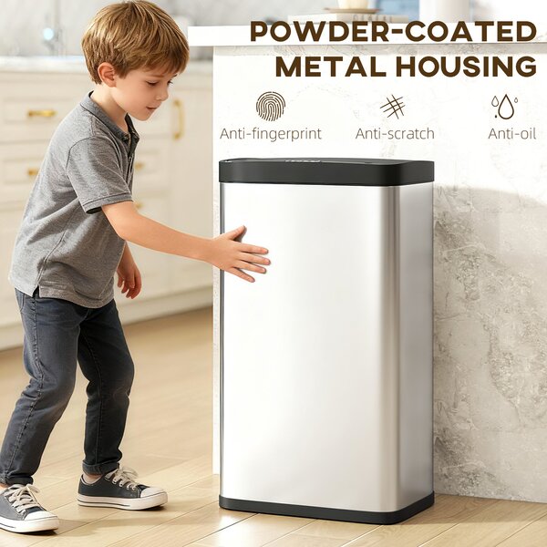HOMCOM 45L Stainless Steel Sensor Bin - Silver Tone
