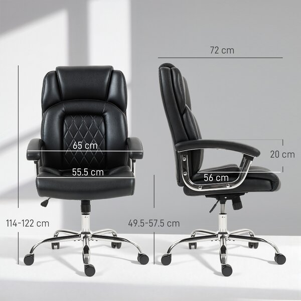 HOMCOM Big and Tall Office Chair 180kg with Spring Cushion, PU Leather - Black