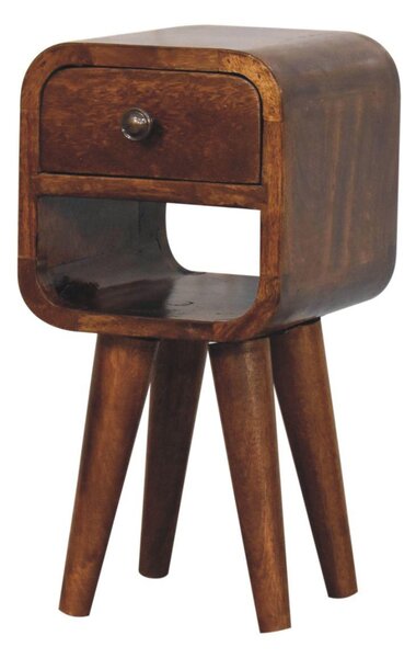 Solid Mango Wood Nightstand, Drawer & Open Shelf, Mini Bedside Table for Bedroom, 20L x 20W x 40H cm, Brown Aosom UK