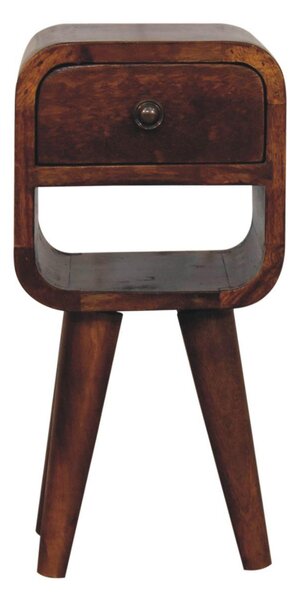 Solid Mango Wood Nightstand, Drawer & Open Shelf, Mini Bedside Table for Bedroom, 20L x 20W x 40H cm, Brown Aosom UK