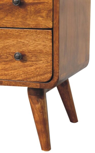 Solid Mango Wood Bedside Table, Nightstand Cabinet with 2-Drawer, Open Shelf, 35L x 70W x 70H cm, Brown Aosom UK