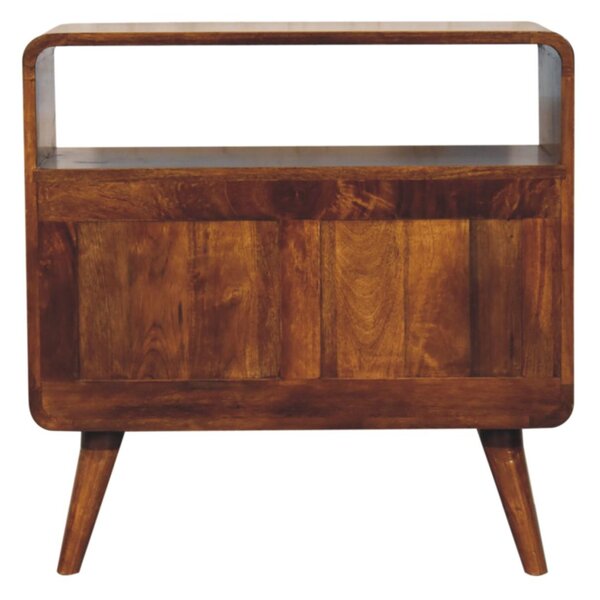 Solid Mango Wood Bedside Table, Nightstand Cabinet with 2-Drawer, Open Shelf, 35L x 70W x 70H cm, Brown Aosom UK