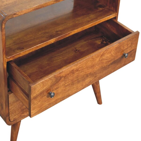 Solid Mango Wood Bedside Table, Nightstand Cabinet with 2-Drawer, Open Shelf, 35L x 70W x 70H cm, Brown Aosom UK