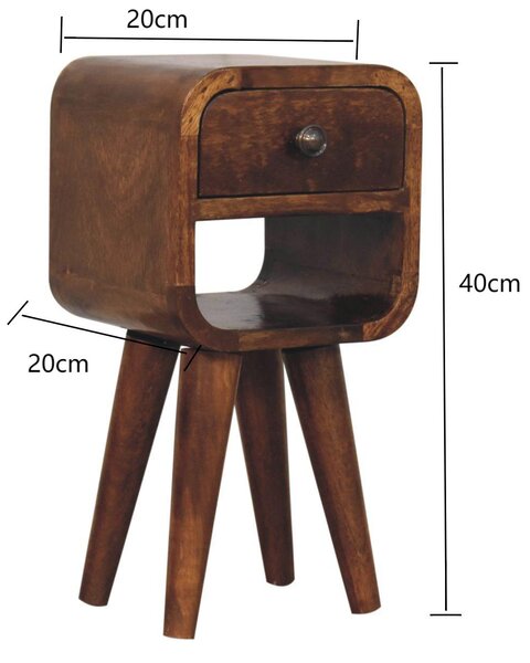 Solid Mango Wood Nightstand, Drawer & Open Shelf, Mini Bedside Table for Bedroom, 20L x 20W x 40H cm, Brown Aosom UK