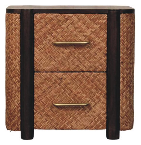 Solid Mango Wood Nightstand, 2-Drawers, Bedside Chest for Living Room/Bedroom, 38L x 50W x 50H cm, Brown Aosom UK