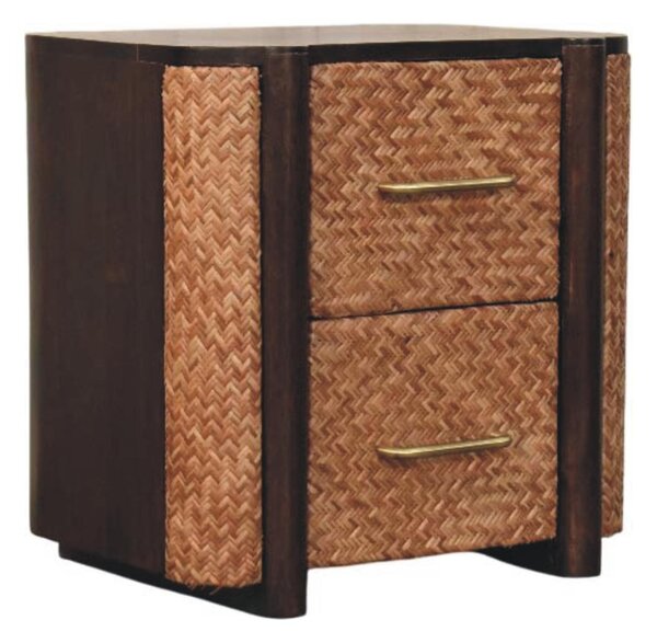 Solid Mango Wood Nightstand, 2-Drawers, Bedside Chest for Living Room/Bedroom, 38L x 50W x 50H cm, Brown Aosom UK