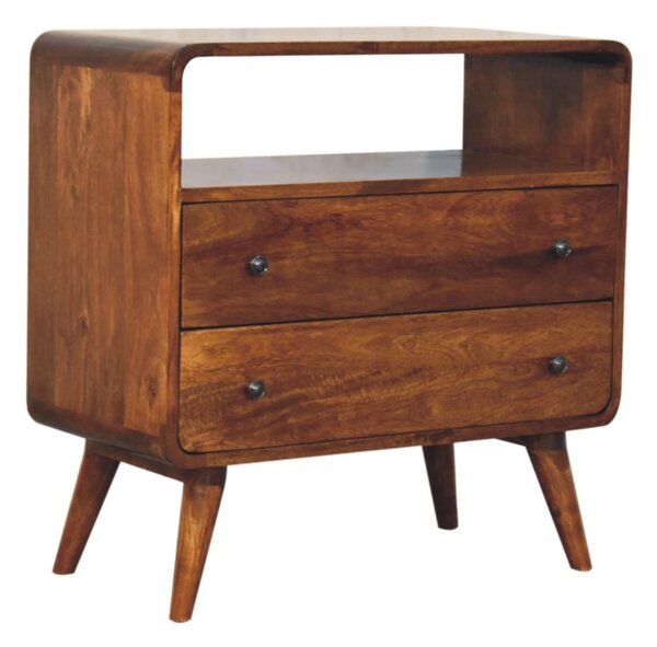 Solid Mango Wood Bedside Table, Nightstand Cabinet with 2-Drawer, Open Shelf, 35L x 70W x 70H cm, Brown Aosom UK