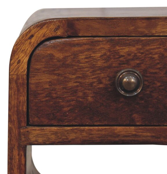 Solid Mango Wood Nightstand, Drawer & Open Shelf, Mini Bedside Table for Bedroom, 20L x 20W x 40H cm, Brown Aosom UK