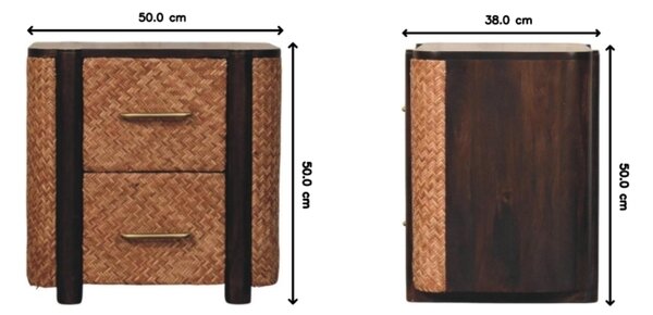 Solid Mango Wood Nightstand, 2-Drawers, Bedside Chest for Living Room/Bedroom, 38L x 50W x 50H cm, Brown Aosom UK