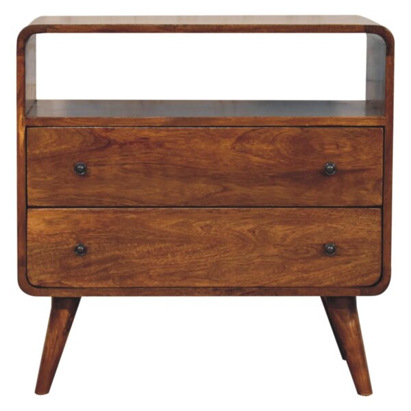 Solid Mango Wood Bedside Table, Nightstand Cabinet with 2-Drawer, Open Shelf, 35L x 70W x 70H cm, Brown Aosom UK