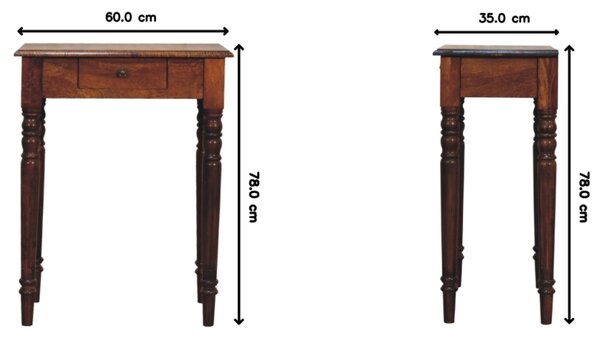 Solid Mango Wood Writing Desk with Hand-finished Grain and Drawer, Bedside Cabinet for Neat Storage, 35L x 60W x 78H cm, Dark Brown Aosom UK