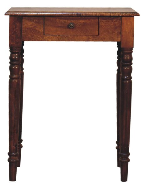 Solid Mango Wood Writing Desk with Hand-finished Grain and Drawer, Bedside Cabinet for Neat Storage, 35L x 60W x 78H cm, Dark Brown Aosom UK