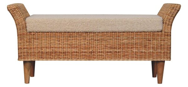 Woven Small Bench, Upholstered Window Seat with Arms and Wooden Legs, Vintage Shoe Bench for Entryway, Living Room, Bedroom Aosom UK