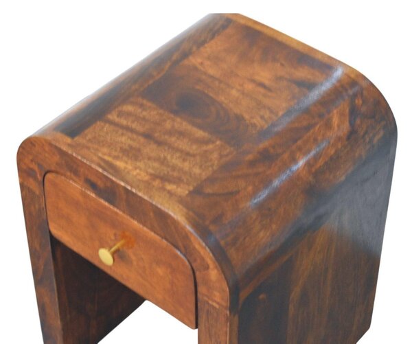 Solid Wood Mini Darcy Nightstand with Curved Edges, Spacious Drawer, Hand-finished Cabinet for Living Room, 30L x 30W x 40H cm, Dark Brown Aosom UK