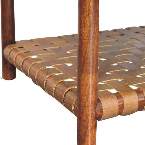 Solid Mango Wood Regency Console Table, 85cm Woven 4-Drawer Hall Unit, Easy Organisation for Bedroom, Brown Aosom UK