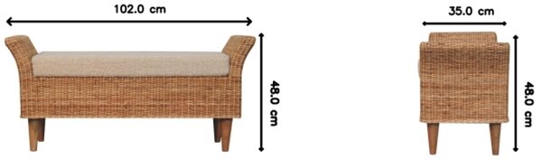 Woven Small Bench, Upholstered Window Seat with Arms and Wooden Legs, Vintage Shoe Bench for Entryway, Living Room, Bedroom Aosom UK