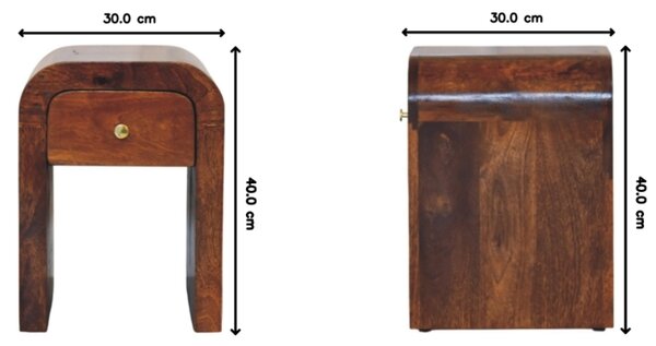 Solid Wood Mini Darcy Nightstand with Curved Edges, Spacious Drawer, Hand-finished Cabinet for Living Room, 30L x 30W x 40H cm, Dark Brown Aosom UK