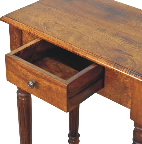 Solid Mango Wood Writing Desk with Hand-finished Grain and Drawer, Bedside Cabinet for Neat Storage, 35L x 60W x 78H cm, Dark Brown Aosom UK