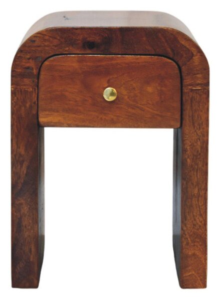 Solid Wood Mini Darcy Nightstand with Curved Edges, Spacious Drawer, Hand-finished Cabinet for Living Room, 30L x 30W x 40H cm, Dark Brown Aosom UK
