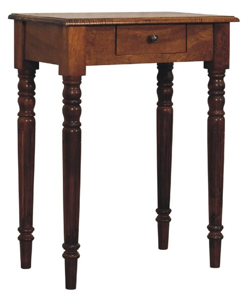 Solid Mango Wood Writing Desk with Hand-finished Grain and Drawer, Bedside Cabinet for Neat Storage, 35L x 60W x 78H cm, Dark Brown Aosom UK