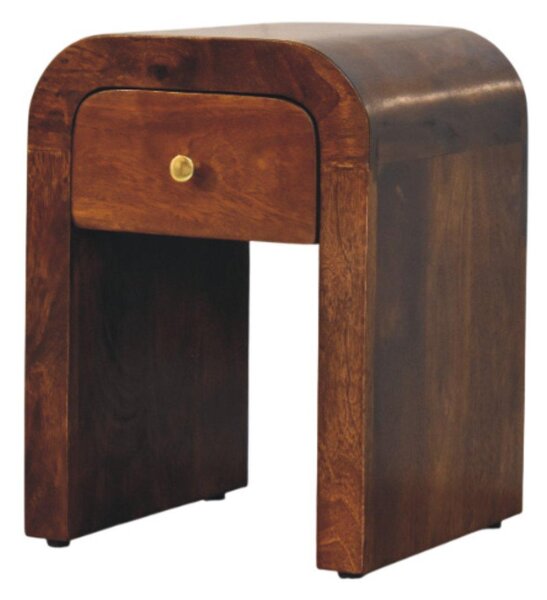 Solid Wood Mini Darcy Nightstand with Curved Edges, Spacious Drawer, Hand-finished Cabinet for Living Room, 30L x 30W x 40H cm, Dark Brown Aosom UK
