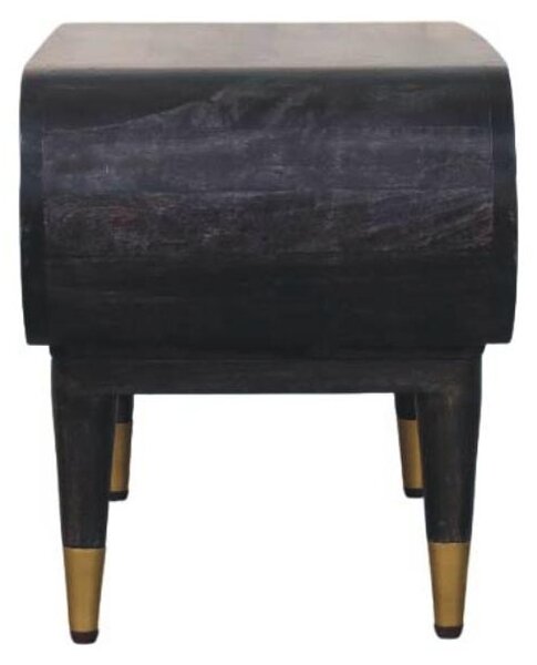 Curved-Edge Solid Mango Wood Media Unit with Brass Accents, Open Slot, Hand-finished Table with Tapered Legs, 35L x 90W x 42H cm, Brown Aosom UK