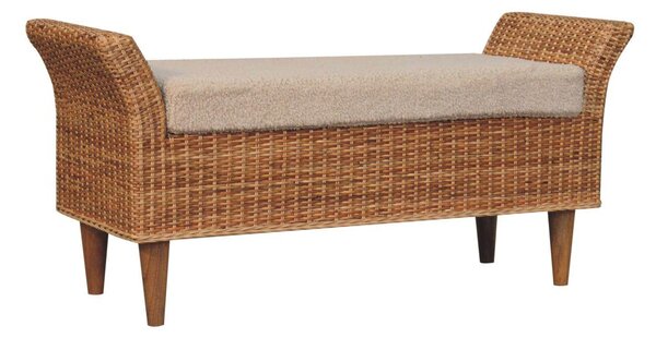 Woven Small Bench, Upholstered Window Seat with Arms and Wooden Legs, Vintage Shoe Bench for Entryway, Living Room, Bedroom Aosom UK