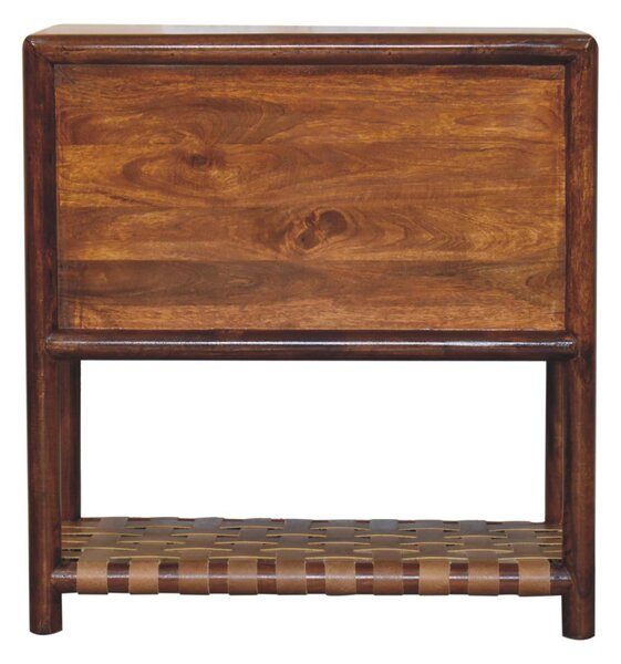 Tall Woven Cabinet with 2-Drawers & Open Shelf, Smooth-Gliding, Solid Mango Wood Bedside Table for Display & Storage Brown Aosom UK