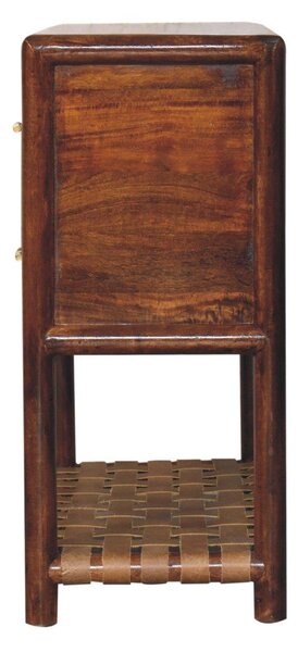 Tall Woven Cabinet with 2-Drawers & Open Shelf, Smooth-Gliding, Solid Mango Wood Bedside Table for Display & Storage Brown Aosom UK
