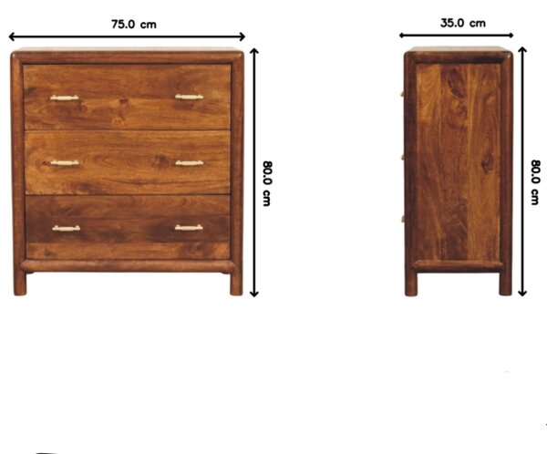 Solid Wood Chest of Drawer, 3-Drawer Storage Cabinet with Generous Organisation, Elegant Circular Silhouette, Brown Aosom UK