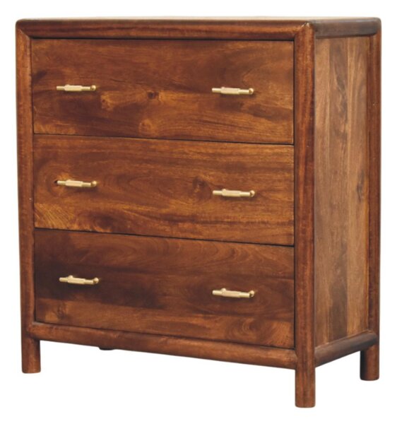 Solid Wood Chest of Drawer, 3-Drawer Storage Cabinet with Generous Organisation, Elegant Circular Silhouette, Brown Aosom UK