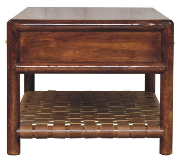 Solid Mango Wood Regency Console Table, 85cm Woven 4-Drawer Hall Unit, Easy Organisation for Bedroom, Brown Aosom UK