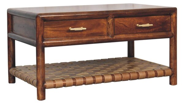 Solid Mango Wood Regency Console Table, 85cm Woven 4-Drawer Hall Unit, Easy Organisation for Bedroom, Brown Aosom UK
