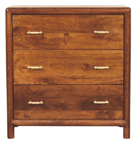 Solid Wood Chest of Drawer, 3-Drawer Storage Cabinet with Generous Organisation, Elegant Circular Silhouette, Brown Aosom UK