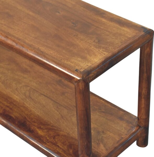 Wood Bench with Open-Slot Storage, Wooden Window Seat with Storage Shelf, Footstool for Living Room, Entryway, Brown Aosom UK