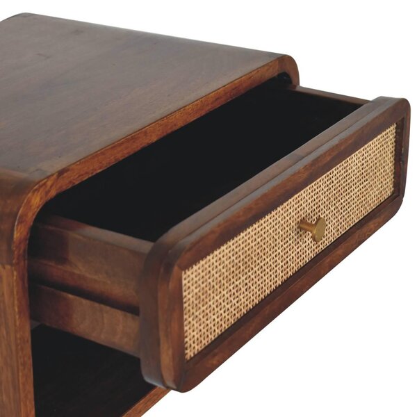 Solid Mango Wood Wall-Mounted Bedside Shelf with Drawer and Open Shelf, Space-Saving Cabinet for Bedroom, 32L x 45W x 25H cm, Brown Aosom UK