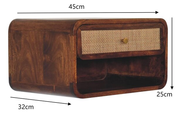 Solid Mango Wood Wall-Mounted Bedside Shelf with Drawer and Open Shelf, Space-Saving Cabinet for Bedroom, 32L x 45W x 25H cm, Brown Aosom UK