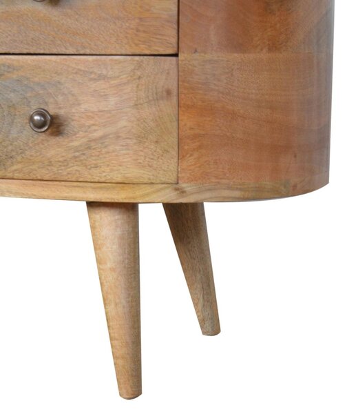 Solid 100% Mango Wood Rounded Entertainment Unit with 4 Drawers and 2 Open Shelves, Table with Slim Nordic Legs, 35L x 110W x 47H cm, Brown Aosom UK