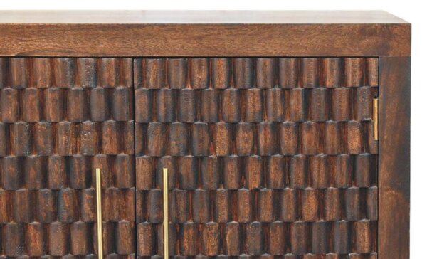 Solid Mango Wood Cabinet with 2 Doors and 2 Shelves, Hand-finished Surface, Table with Playful Animal Carving, 35L x 85W x 86H cm, Brown Aosom UK