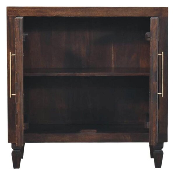 Solid Mango Wood Cabinet with 2 Doors and 2 Shelves, Hand-finished Surface, Table with Playful Animal Carving, 35L x 85W x 86H cm, Brown Aosom UK