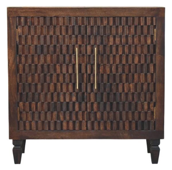 Solid Mango Wood Cabinet with 2 Doors and 2 Shelves, Hand-finished Surface, Table with Playful Animal Carving, 35L x 85W x 86H cm, Brown Aosom UK
