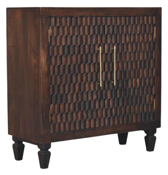 Solid Mango Wood Cabinet with 2 Doors and 2 Shelves, Hand-finished Surface, Table with Playful Animal Carving, 35L x 85W x 86H cm, Brown Aosom UK