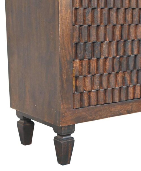 Solid Mango Wood Cabinet with 2 Doors and 2 Shelves, Hand-finished Surface, Table with Playful Animal Carving, 35L x 85W x 86H cm, Brown Aosom UK