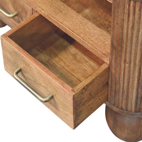 Solid Mango Wood Coffee Table with 2 Smooth-gliding Drawers, Tea Table with Shelf for Organised Storage, 55L x 85W x 46H cm, Brown Aosom UK